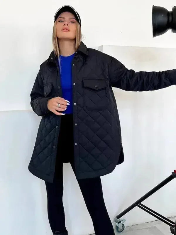Chic Loose Women’s Quilted Shirt Jacket-Jacket-LeStyleParfait