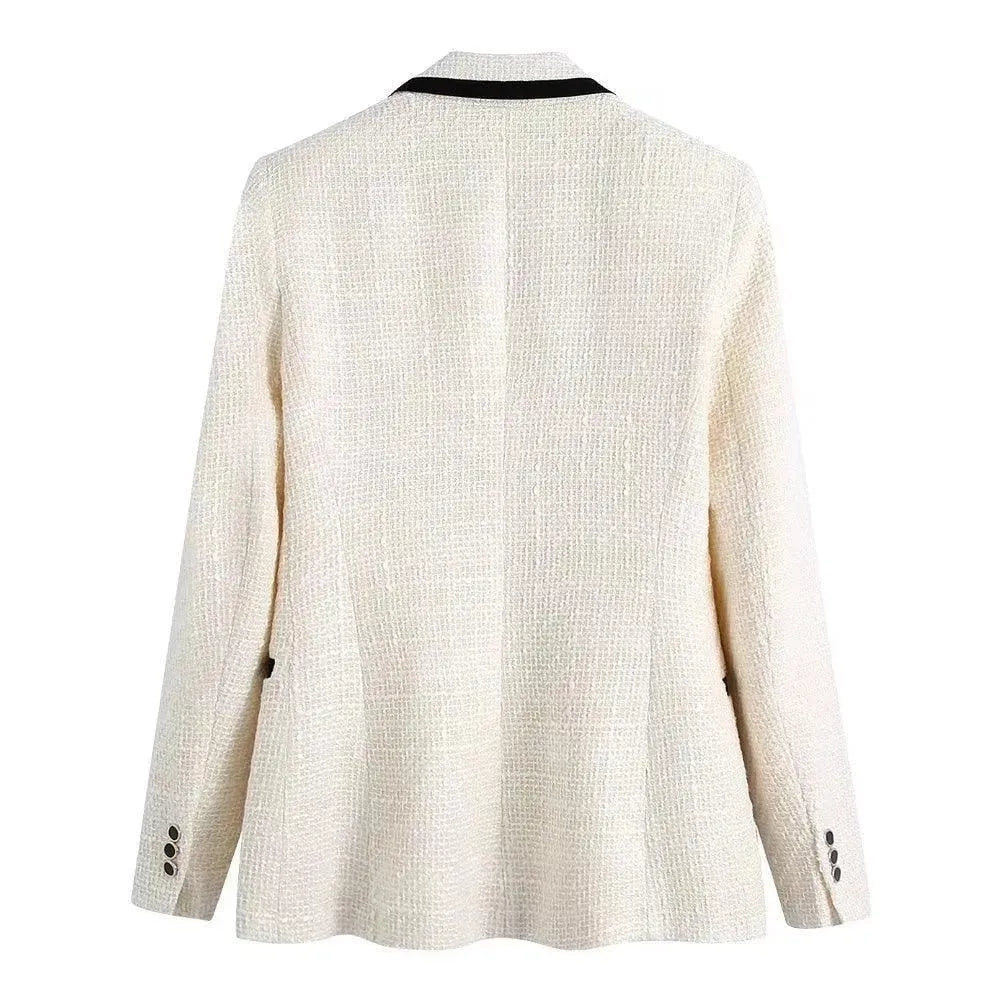 Chic Off-White Tweed Blazer Women - Vintage - Patchwork - Tweed Blazer - LeStyleParfait