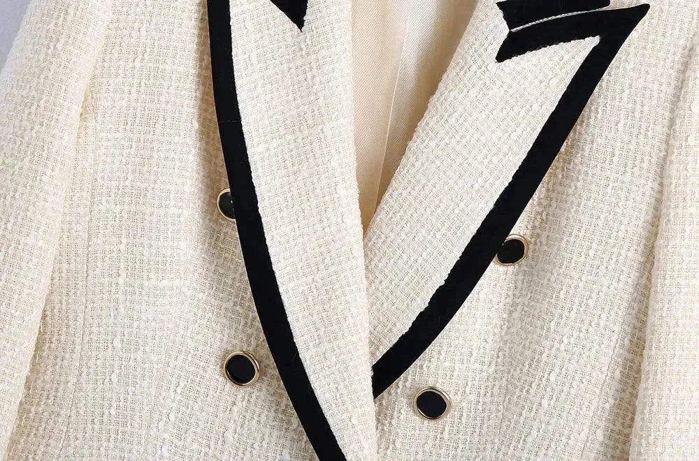 Chic Off-White Tweed Blazer Women - Vintage - Patchwork - Tweed Blazer - LeStyleParfait