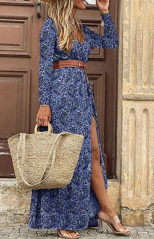 Chic Red Floral Wrap Maxi Dress