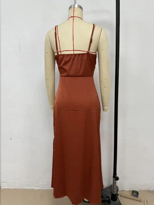 Chic Satin Cowl Neck Midi Dress