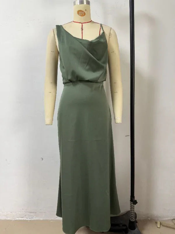 Chic Satin Cowl Neck Midi Dress