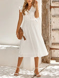 Chic White Cotton V-Neck Midi Dress