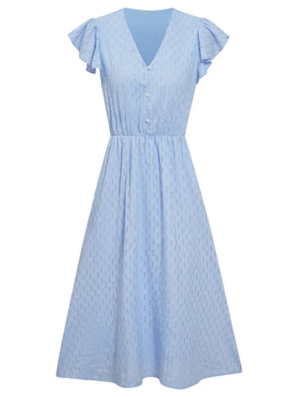 Chic White Cotton V-Neck Midi Dress