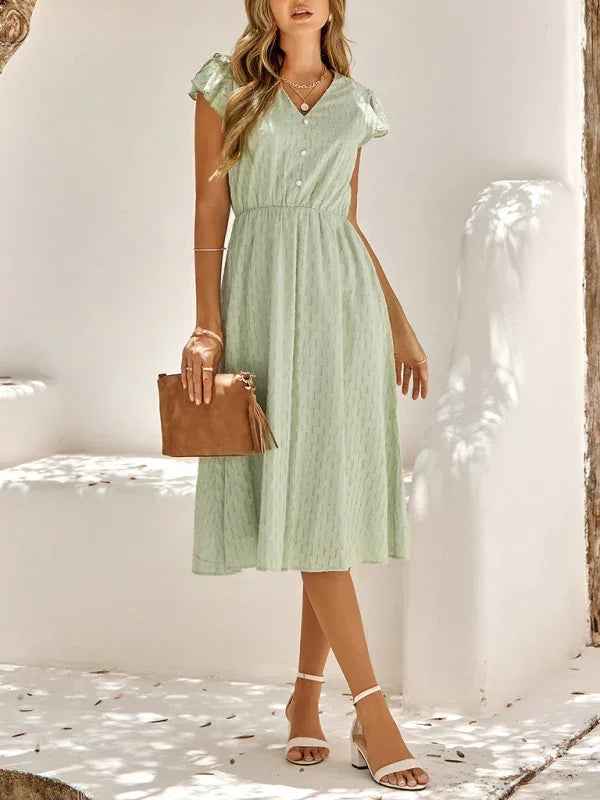 Chic White Cotton V-Neck Midi Dress