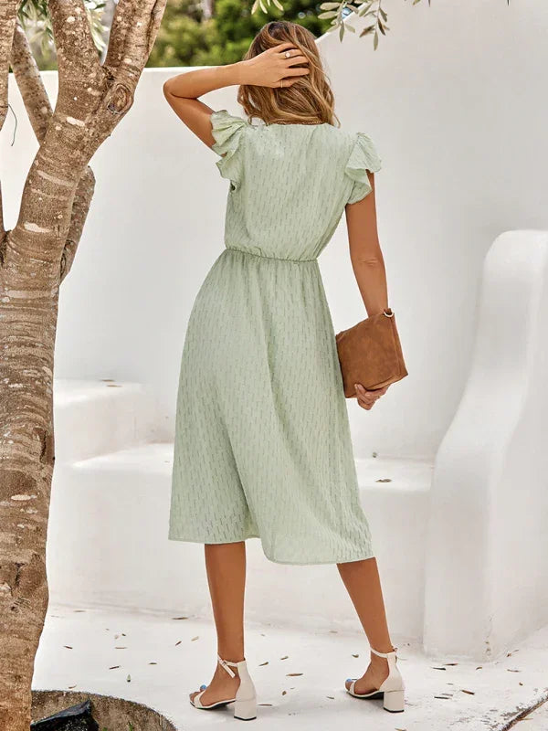 Chic White Cotton V-Neck Midi Dress