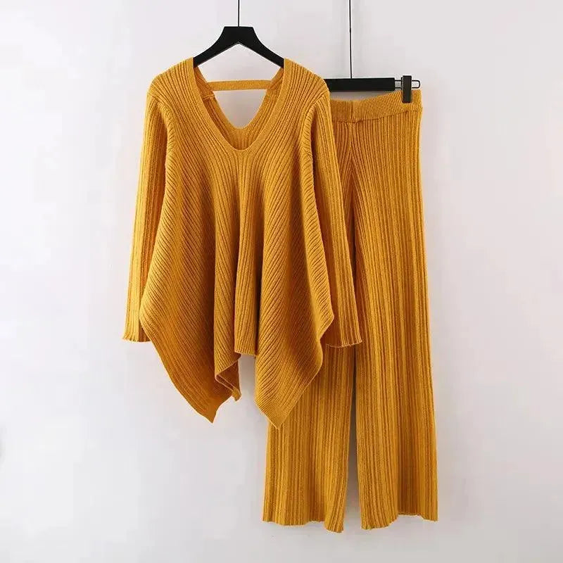 Chic Women Casual Mustard Two-Piece Sweater Set - Casual Sweater Set - LeStyleParfait