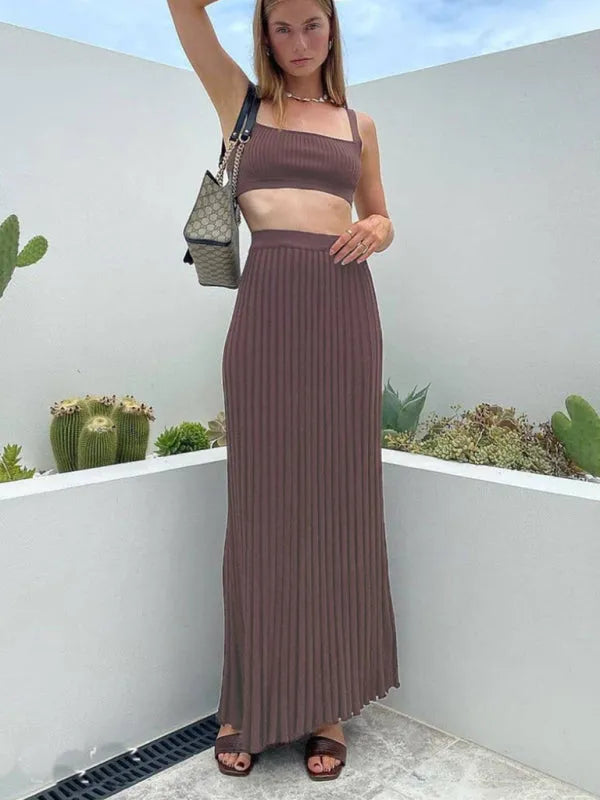 Chic Women Casual Ribbed Two-Piece Set - Casual Ribbed Two-Piece Set - LeStyleParfait