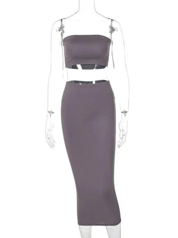 Chic Women Casual Ribbed Two-Piece Skirt Set - Casual Skirt Set - LeStyleParfait