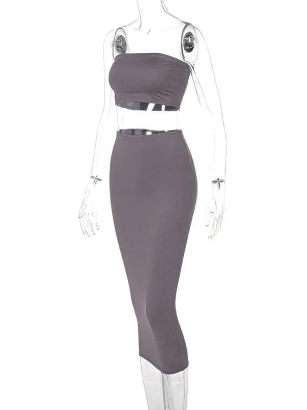 Chic Women Casual Ribbed Two-Piece Skirt Set - Casual Skirt Set - LeStyleParfait