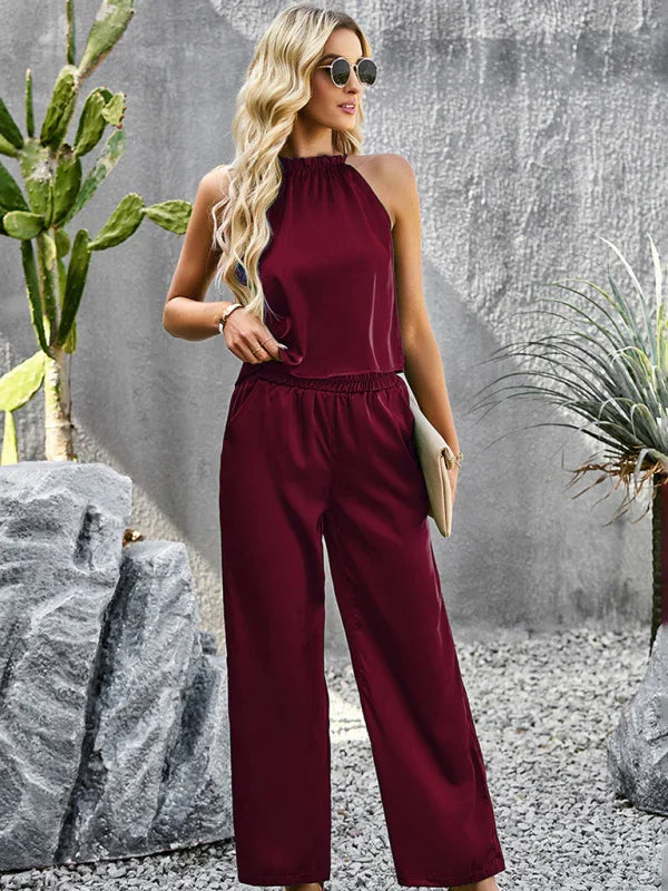 Chic Women Casual Satin Two-Piece Set - Casual Pants Set - LeStyleParfait