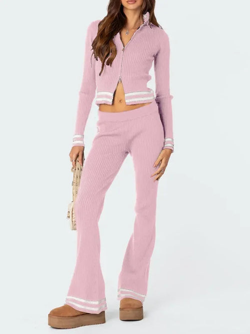 Chic Women Casual Wide-Leg Two-Piece Set - Casual Pants Set - LeStyleParfait