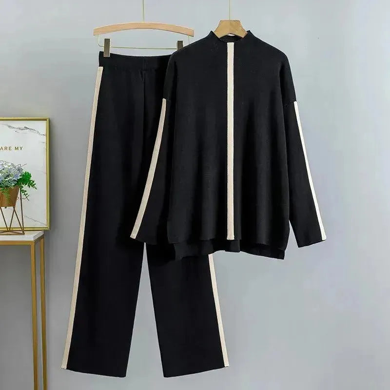 Chic Women Colorblock Two-Piece Jersey Pants Set - Sweater Pants Set - LeStyleParfait