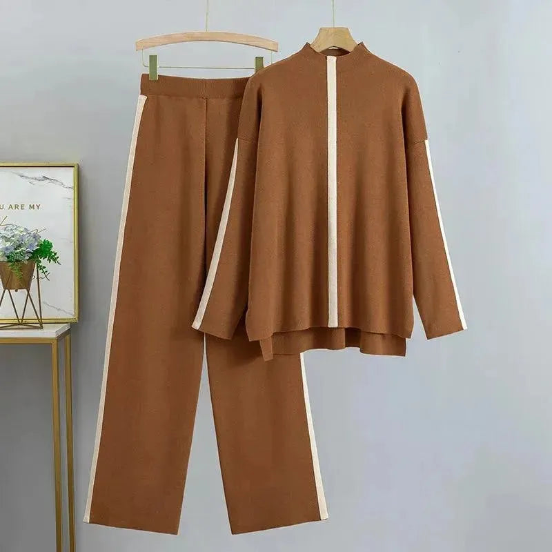 Chic Women Colorblock Two-Piece Jersey Pants Set - Sweater Pants Set - LeStyleParfait