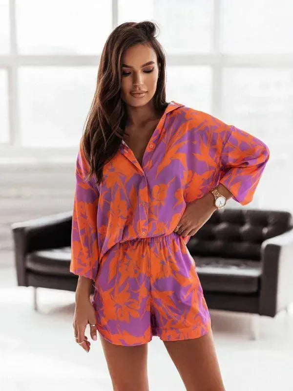 Chic Women Floral Casual Two-Piece Shorts Set - Floral Casual Two-Piece Set - LeStyleParfait