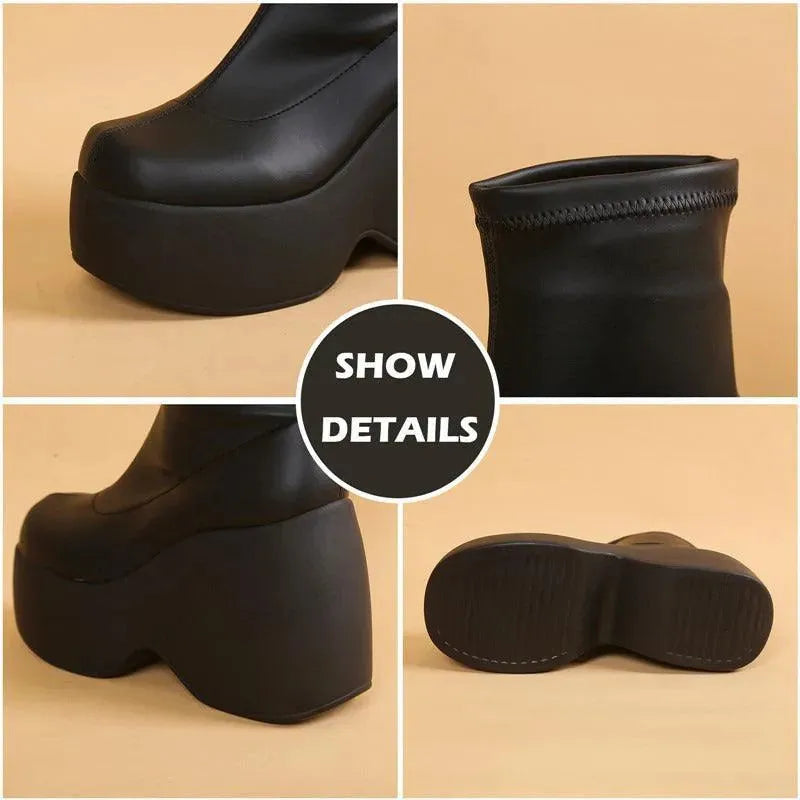 Chunky Black Block Platform Boots - Wedge Shoes - LeStyleParfait