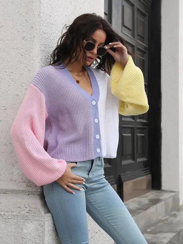 Color Block Cardigan Cardigan Sweater - Cardigan Sweater - LeStyleParfait