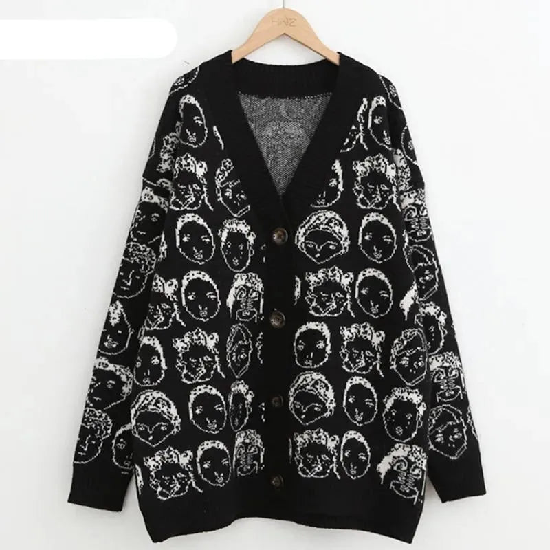 Comic V-Neck Cardigan Sweater For Women - Cardigan Sweater - LeStyleParfait