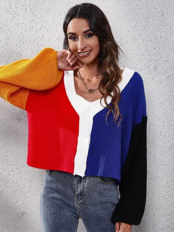 Contrast Color Knitted Cardigan Sweater - Cardigan Sweater - LeStyleParfait