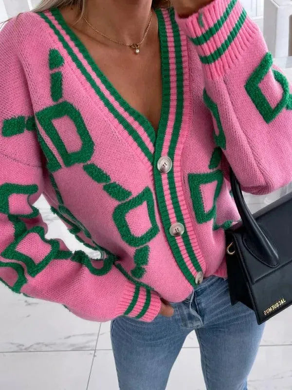 Contrast Drop-Sleeve Cardigan Sweater - Cardigan Sweater - LeStyleParfait