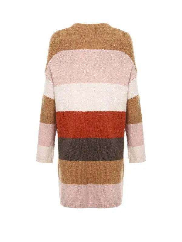 Contrast Striped Long Women Cardigan Sweater - Cardigan Sweater - LeStyleParfait
