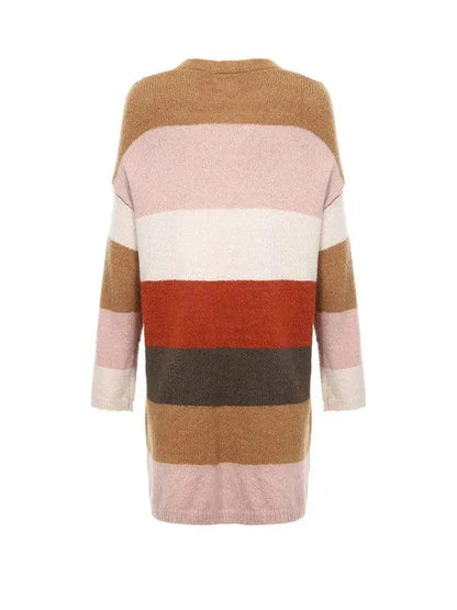 Contrast Striped Long Women Cardigan Sweater - Cardigan Sweater - LeStyleParfait