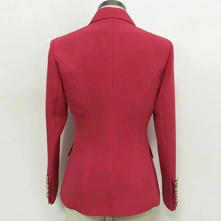 Coral Red Blazer Women - Casual - Plain-Solid - Double-Breasted Blazer - LeStyleParfait