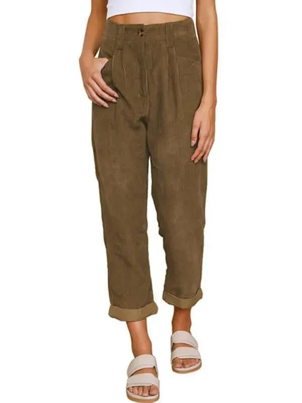 Corduroy Loose Straight Women Pants - Women Pants - LeStyleParfait