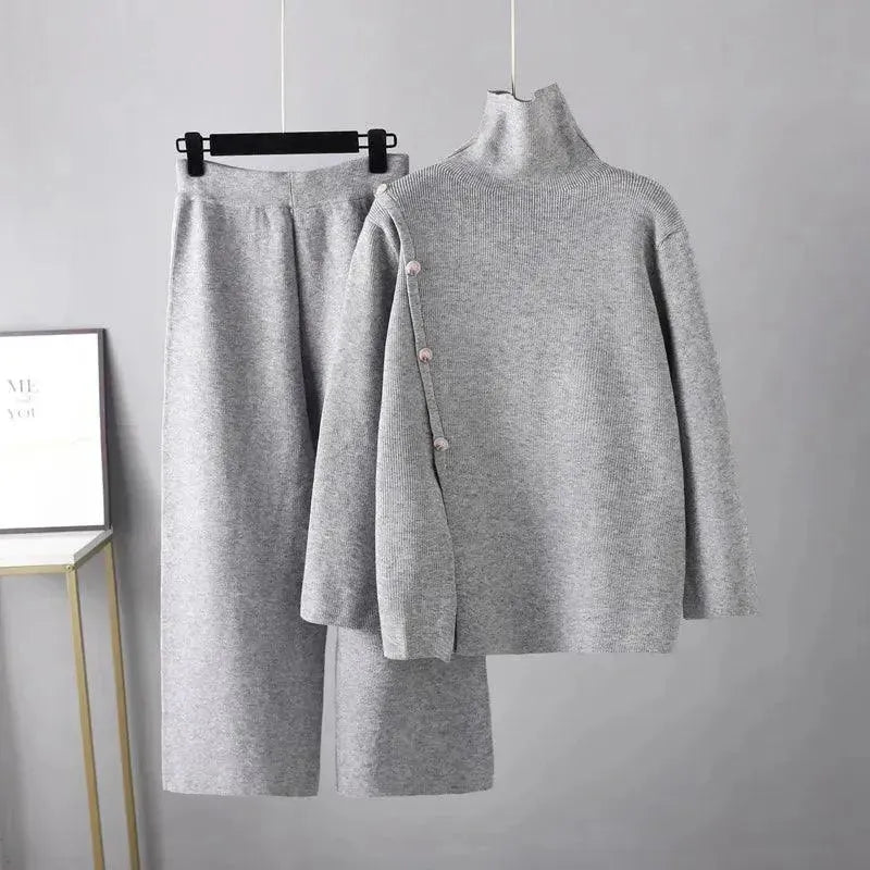 Cozy Casual Wool Two-Piece Pants Set - Casual Pants Set - LeStyleParfait