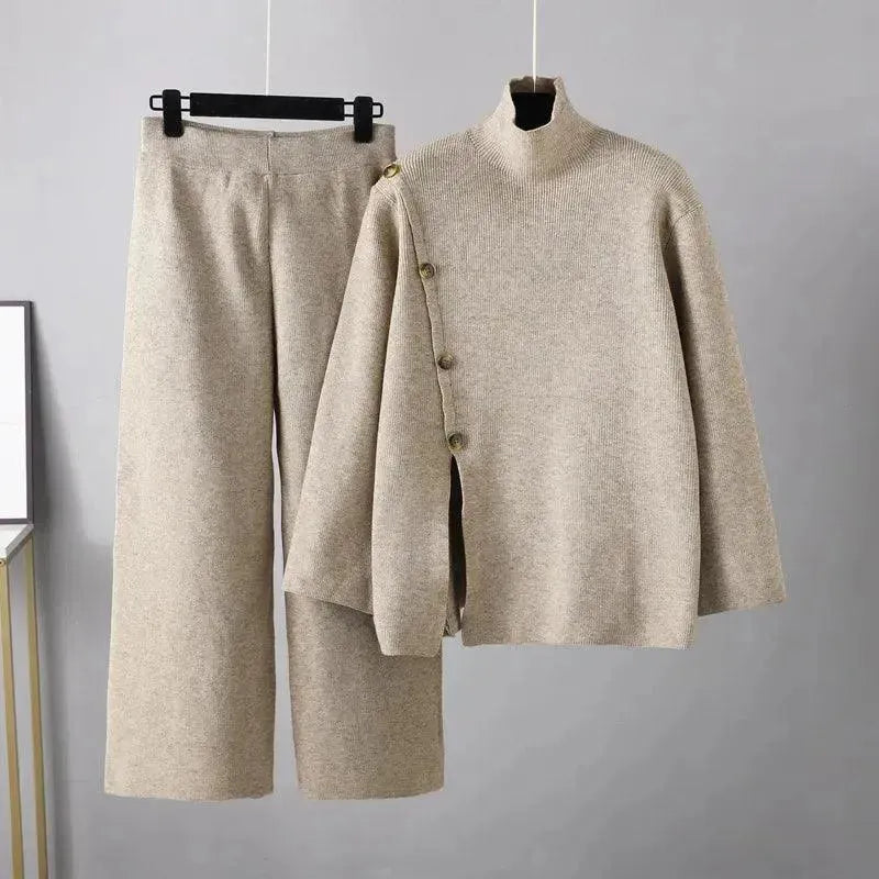 Cozy Casual Wool Two-Piece Pants Set - Casual Pants Set - LeStyleParfait
