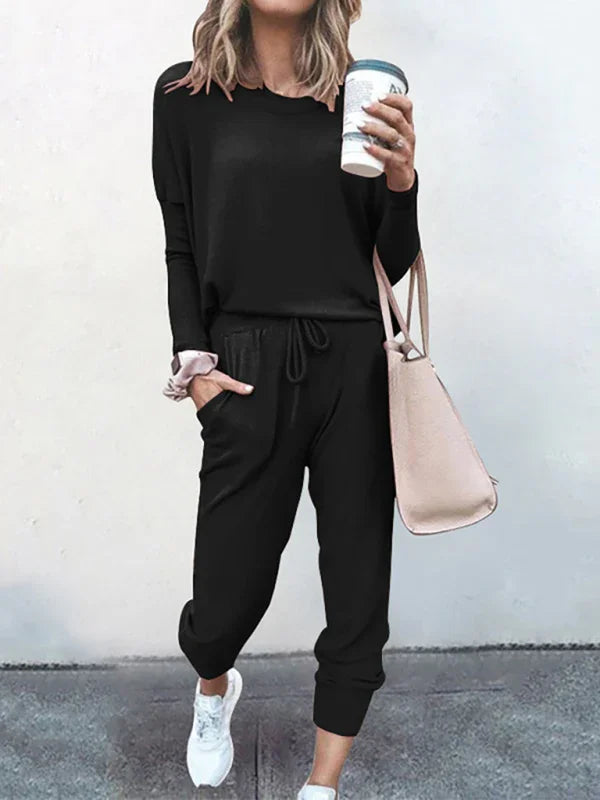 Cozy Women Casual Knit Two-Piece Jogger Set - Casual Jogger Set - LeStyleParfait