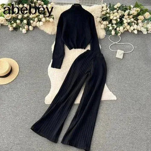 Cozy Women Casual Ribbed Two-Piece Sweater Set - Casual Sweater Set - LeStyleParfait