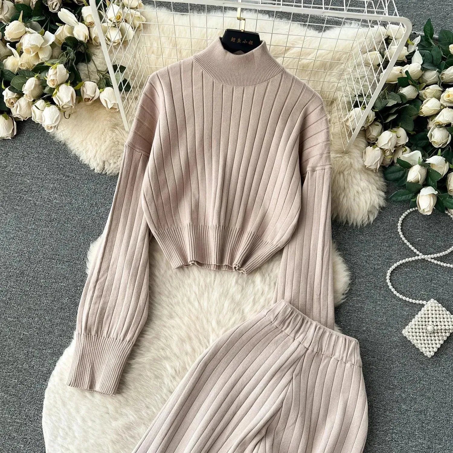Cozy Women Casual Ribbed Two-Piece Sweater Set - Casual Sweater Set - LeStyleParfait