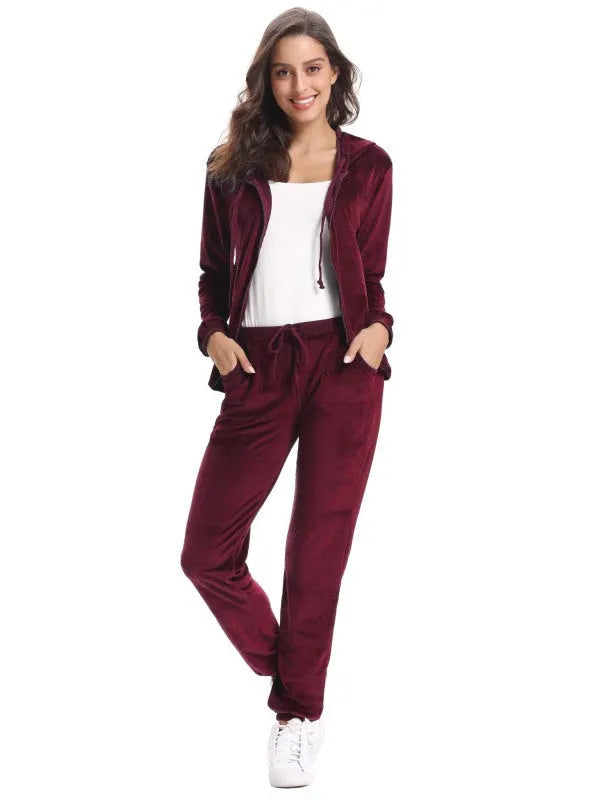 Cozy Women Casual Velvet Two-Piece Jogger Set - Casual Jogger Set - LeStyleParfait