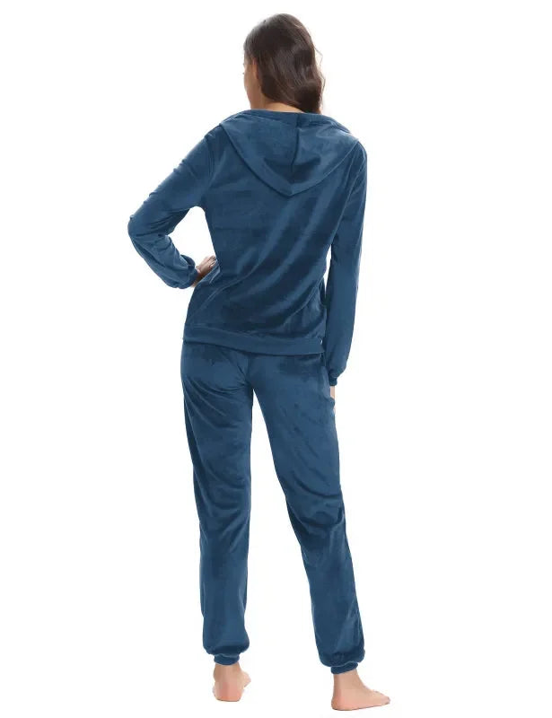 Cozy Women Jogger Set Casual Velvet Two-Piece Pants Set Lounge Zipper Long Sleeve Relaxed Fit Fall | LeStyleParfait