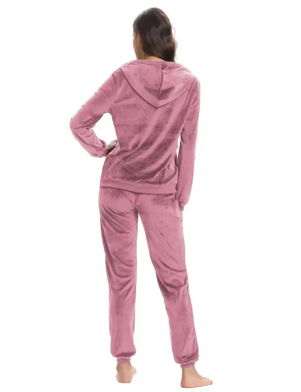 Cozy Women Jogger Set Casual Velvet Two-Piece Pants Set Lounge Zipper Long Sleeve Relaxed Fit Fall | LeStyleParfait