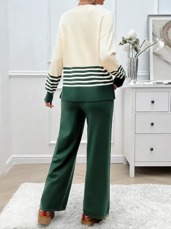 Cozy Women Striped Casual Two-Piece Set - Striped Casual Two-Piece Set - LeStyleParfait