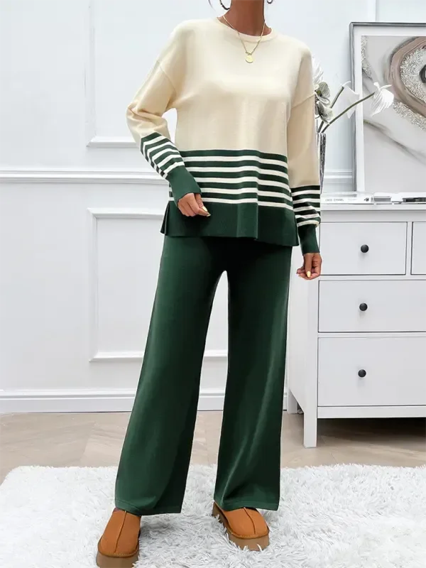 Cozy Women Striped Casual Two-Piece Set - Striped Casual Two-Piece Set - LeStyleParfait