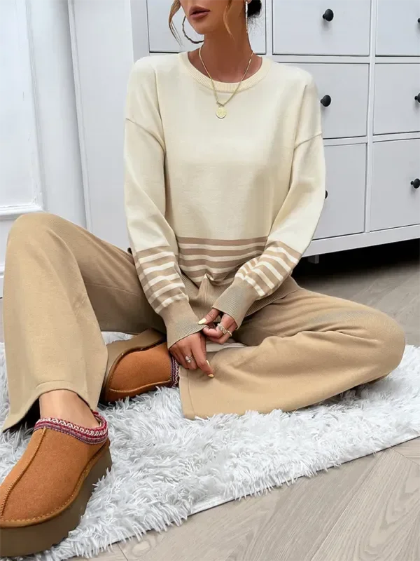 Cozy Women Striped Casual Two-Piece Set - Striped Casual Two-Piece Set - LeStyleParfait