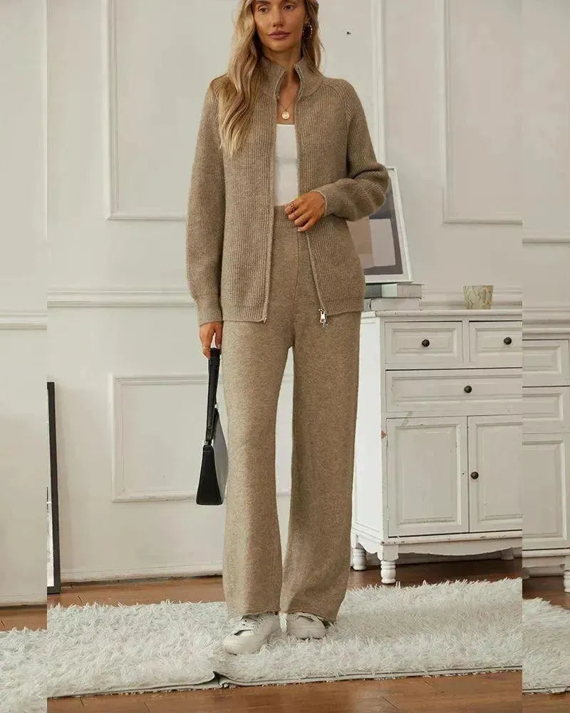 Cozy Women Zipper Lounge Two-Piece Set - Casual Lounge Two-Piece Set - LeStyleParfait