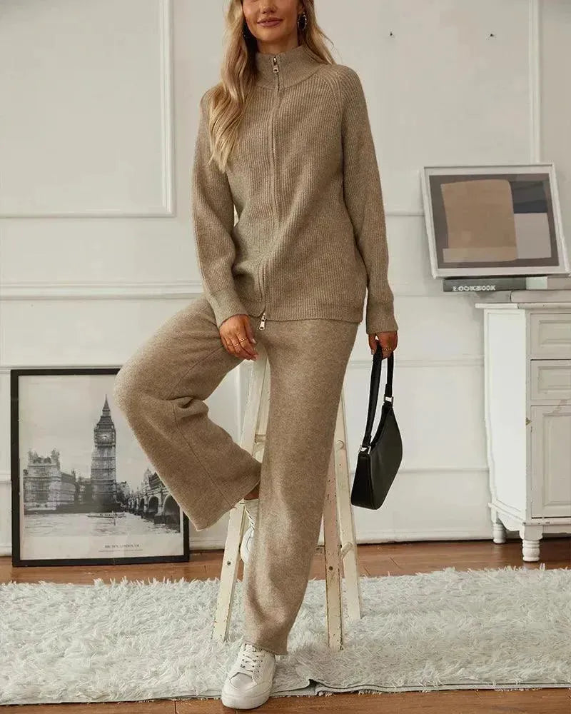 Cozy Women Zipper Lounge Two-Piece Set - Casual Lounge Two-Piece Set - LeStyleParfait
