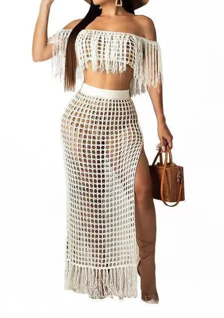 Crochet Tassel Two Piece Beach Cover Ups - Cover-Up - LeStyleParfait fashion image