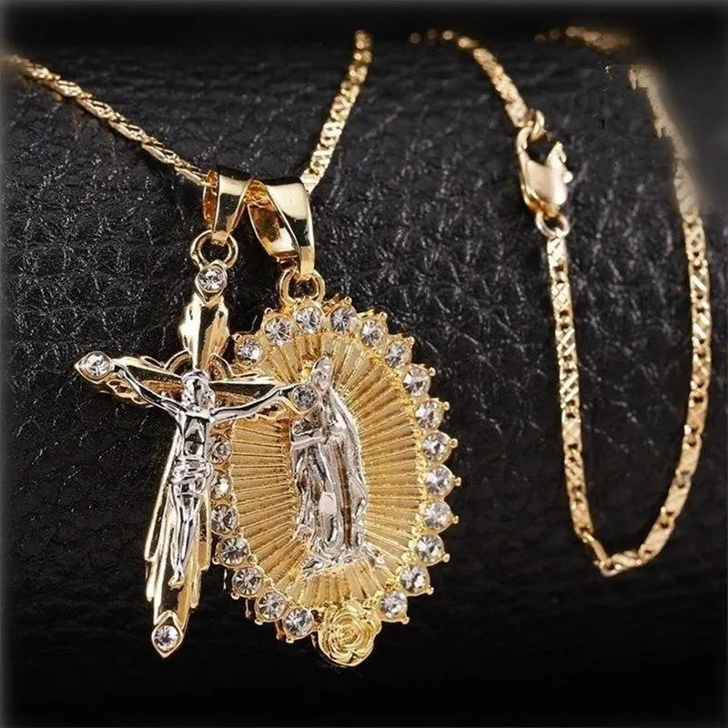 Crucifix + Virgin Mary Necklace - Pendant Necklace - LeStyleParfait