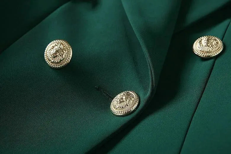 Dark Green Blazer Women - Casual - Plain-Solid - Double-Breasted Blazer - LeStyleParfait