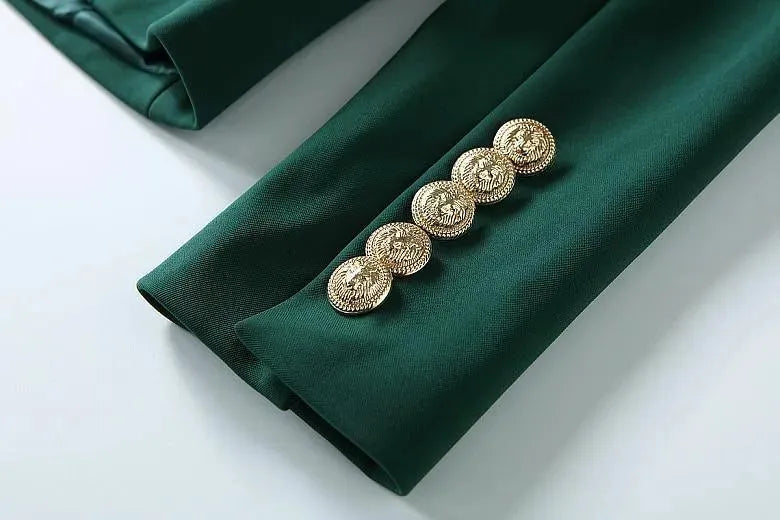 Dark Green Blazer Women - Casual - Plain-Solid - Double-Breasted Blazer - LeStyleParfait