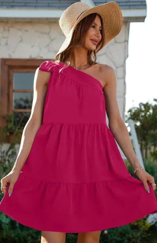 Diagonal Neck Ruffle Dress - Mini Dress - LeStyleParfait