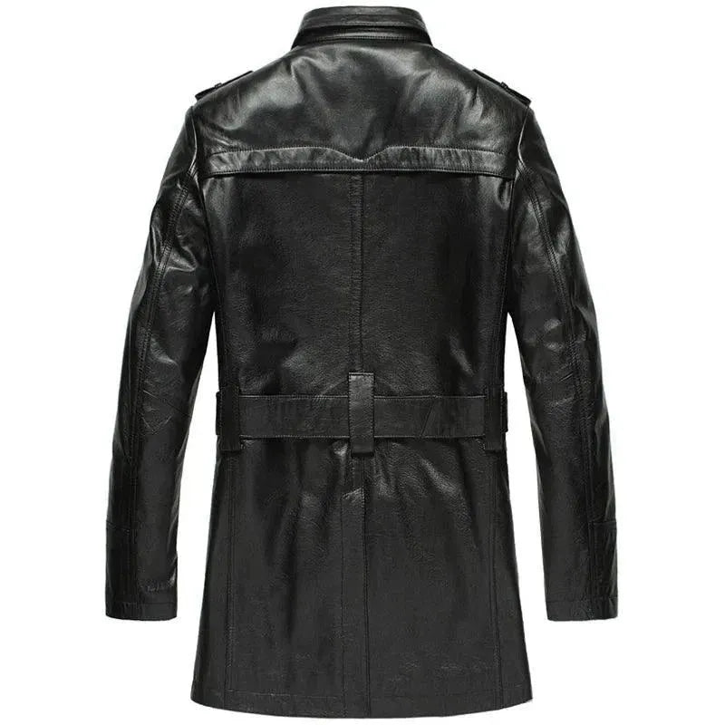 Double-Breasted Leather Trench Coat Men - Trench Coat - LeStyleParfait