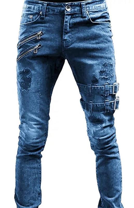 Double Buckled Ripped Jeans - Men's Jeans - LeStyleParfait Kenya