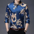 Dragon Print Satin Shirt For Men-Men Shirts-LeStyleParfait