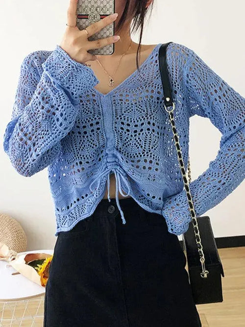 Drawstring Mesh Summer Women Crop Top - Crop Top - LeStyleParfait